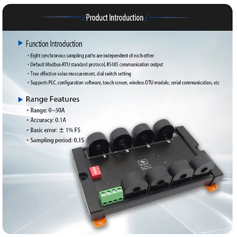 8-way AC current transmission detection module 0-50A isolated 485 modbus communication current acquisition transformer