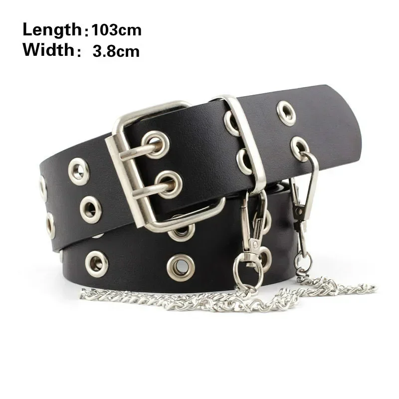 Fashion Alloy Women Belts Chain Luxury for Genuine Leather New Style Pin Buckle Jeans Decorative Ladies Retro Decorative Punk