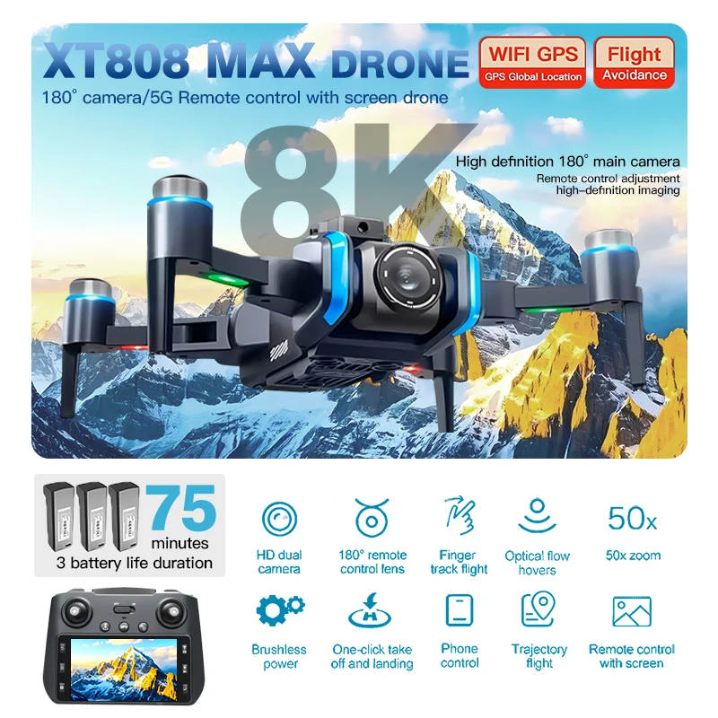 For Xiao Mi XT808 GPS Drone 8K Professional HD Camera Dron Brushless Motor 5G WIFI FPV Foldable RC Quadcopter toy Helicopter
