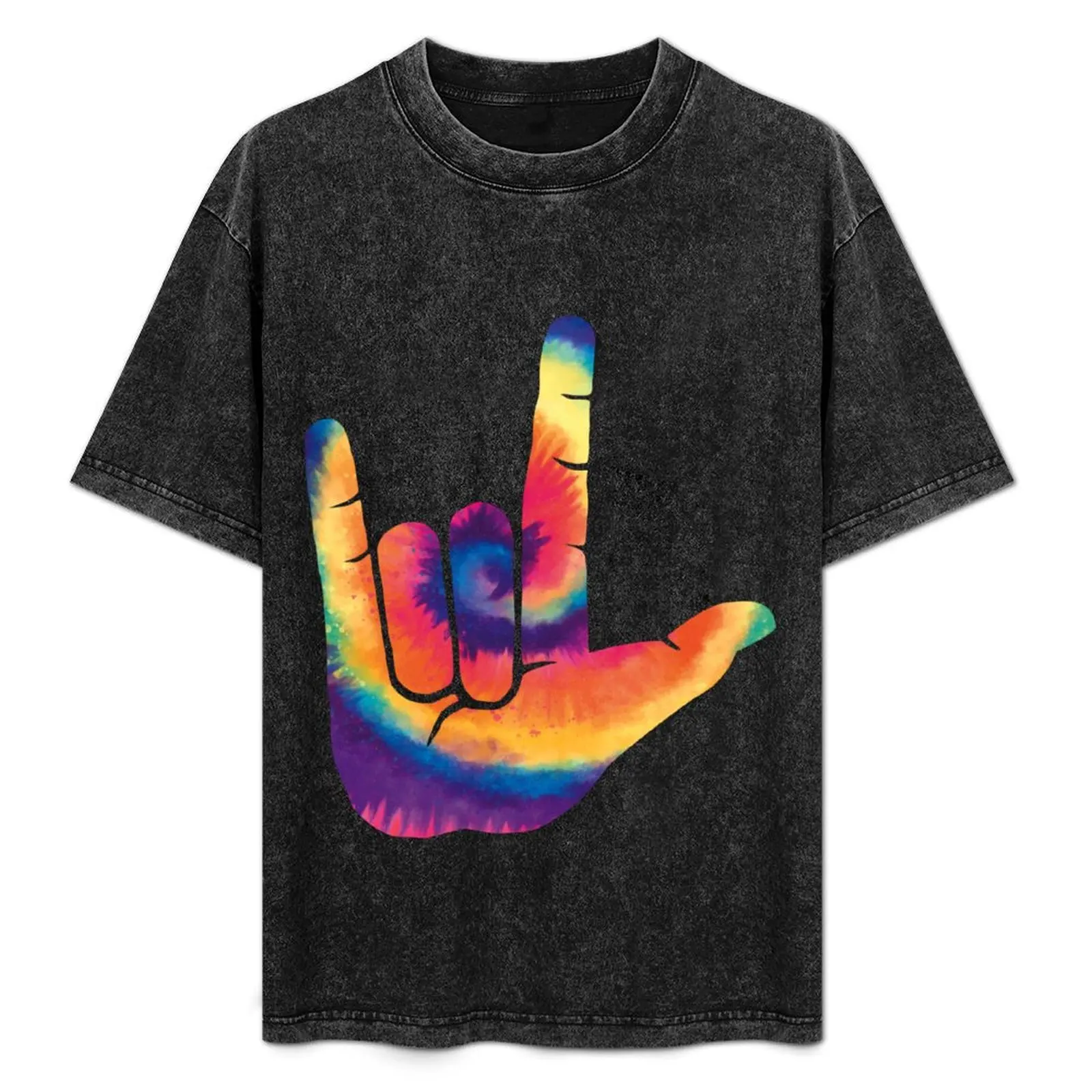 

ASL ILY TYE DYE T-Shirt blacks boys animal print rapper graphic tees Men's t-shirts