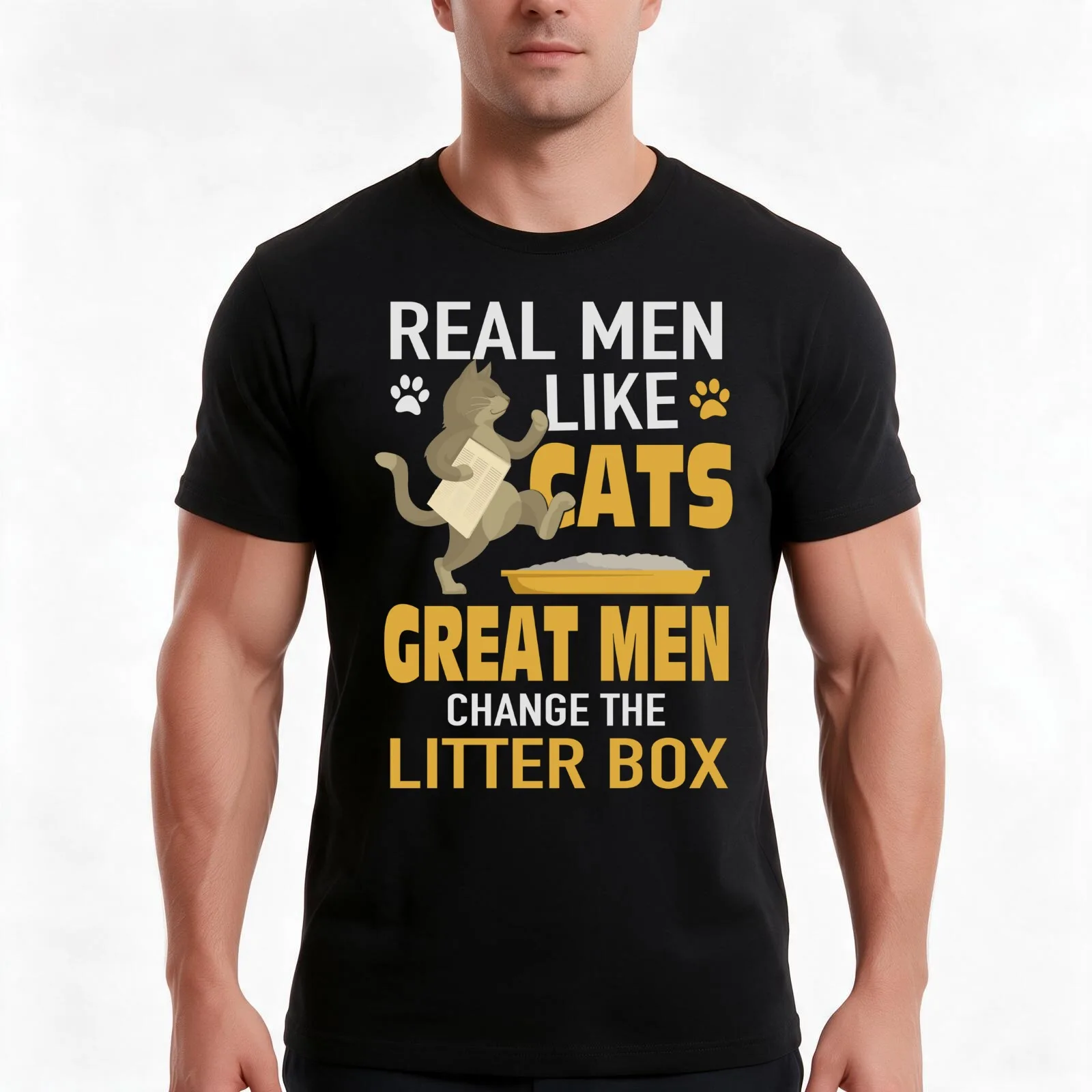 Real Men Like Cats Great Men Change Litter Box T-Shirt, Summer Casual Cotton Tee, Oversized Streetwear Tops, Unisex Men Women