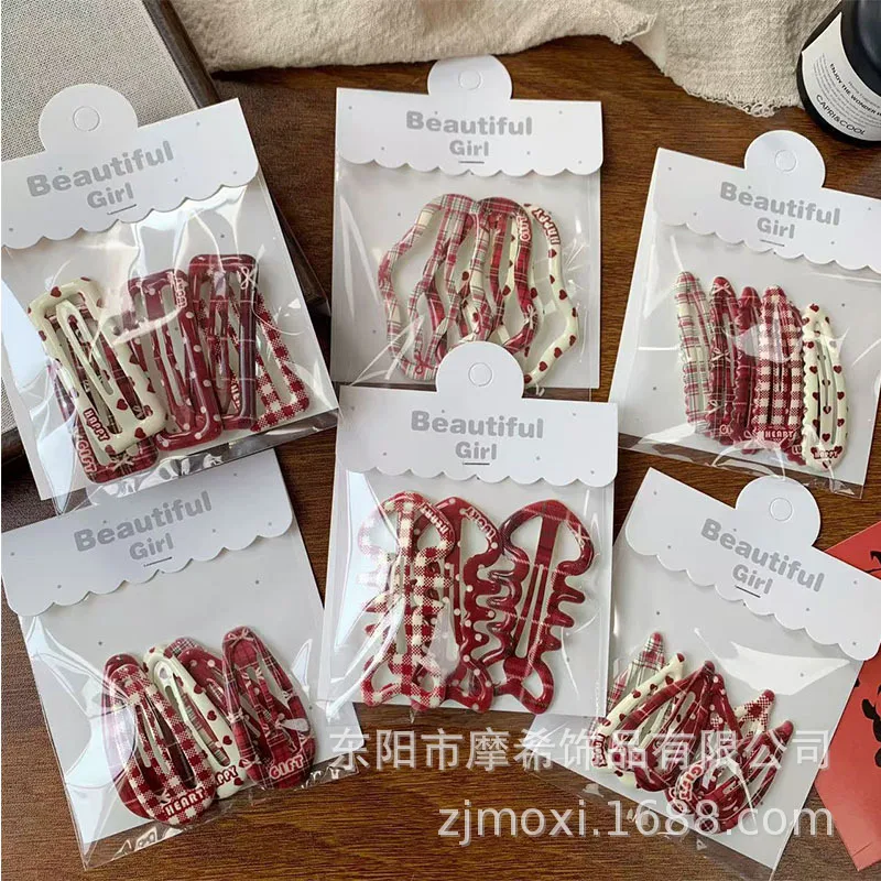 

2026 New Red Polka Dot Plaid Metal Hair Clips Set Fashion Versatile Side Bangs Clips for Girls Christmas Theme BB Hair Barrettes