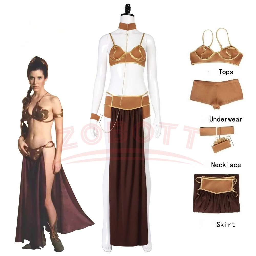 

Принцесса Лея, косплей, сексуальное платье раба, космическая битва, костюм в стиле фэнтези, маскировочный комплект бикини для взрослых, женщин и девочек, наряд для ролевых игр