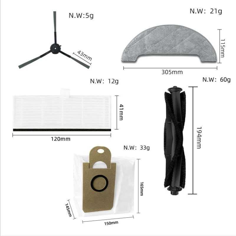 Main Brush Side Brush Filter Mop Cloth Dust Bag Replacement For Xiaomi Viomi VXVC11 VXVC12 Robot Vacuum Cleaner