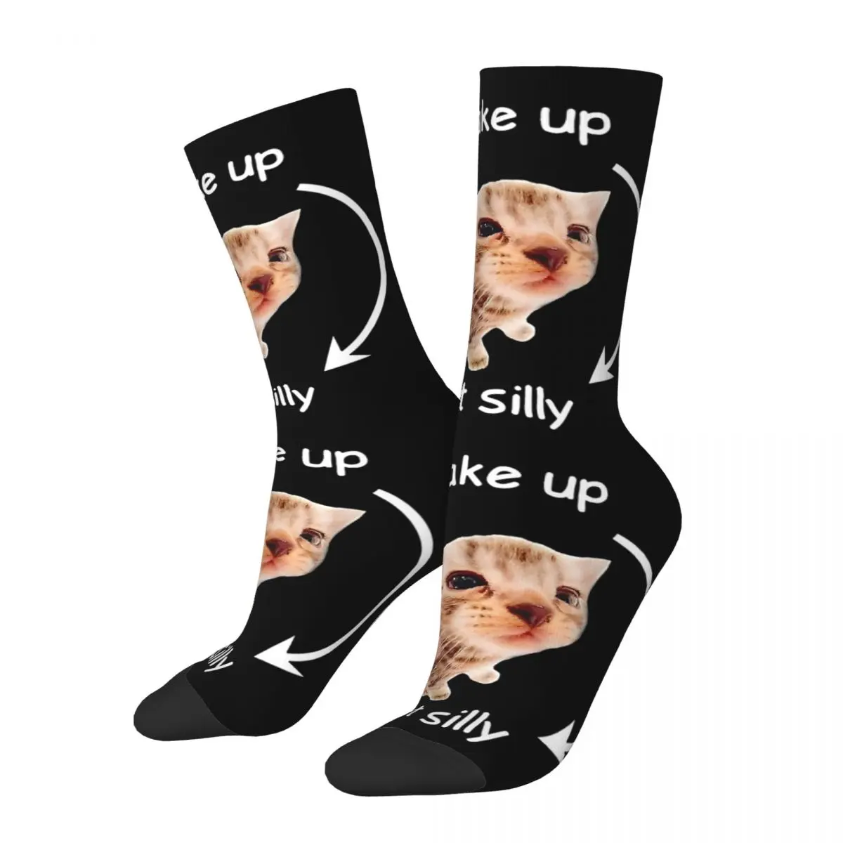 Winter Warm Fashion Women Men Wake Up Act Silly Cat Socks Breathable Basketball Socks