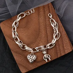 New Arrival Romantic Love Heart & Bear Animal Retro Thai Silver Female Charm Bracelet Jewelry For Women Birthday Gifts