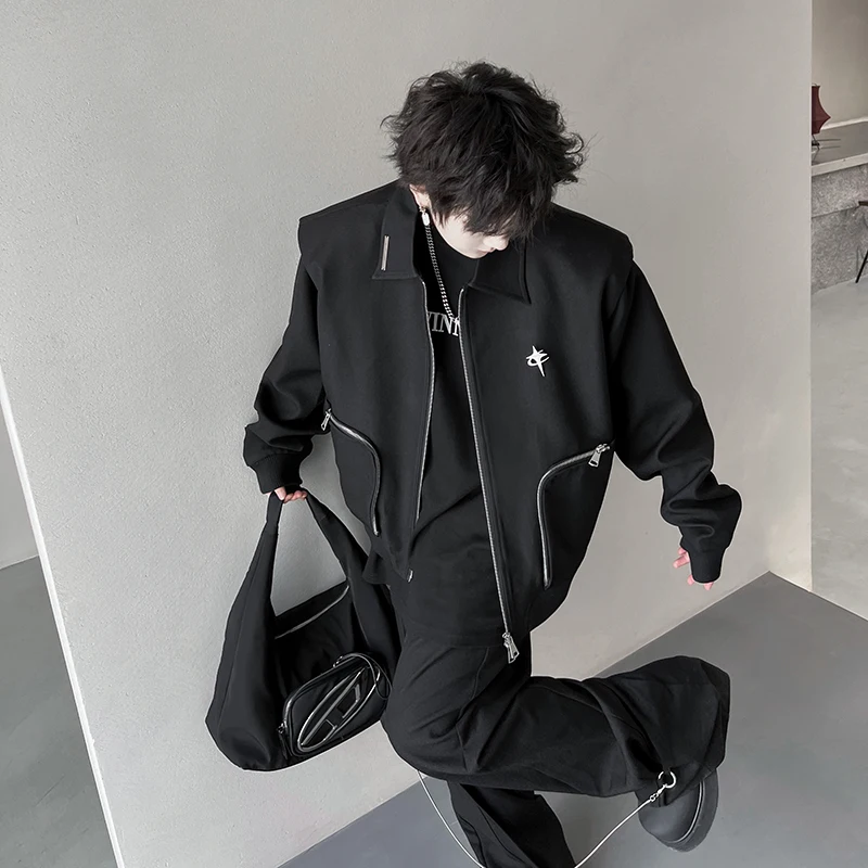 

Мужская куртка с металлическими молниями и накладками на плечах, модная молодежная верхняя одежда свободного кроя, всесезонная, из полиэстера