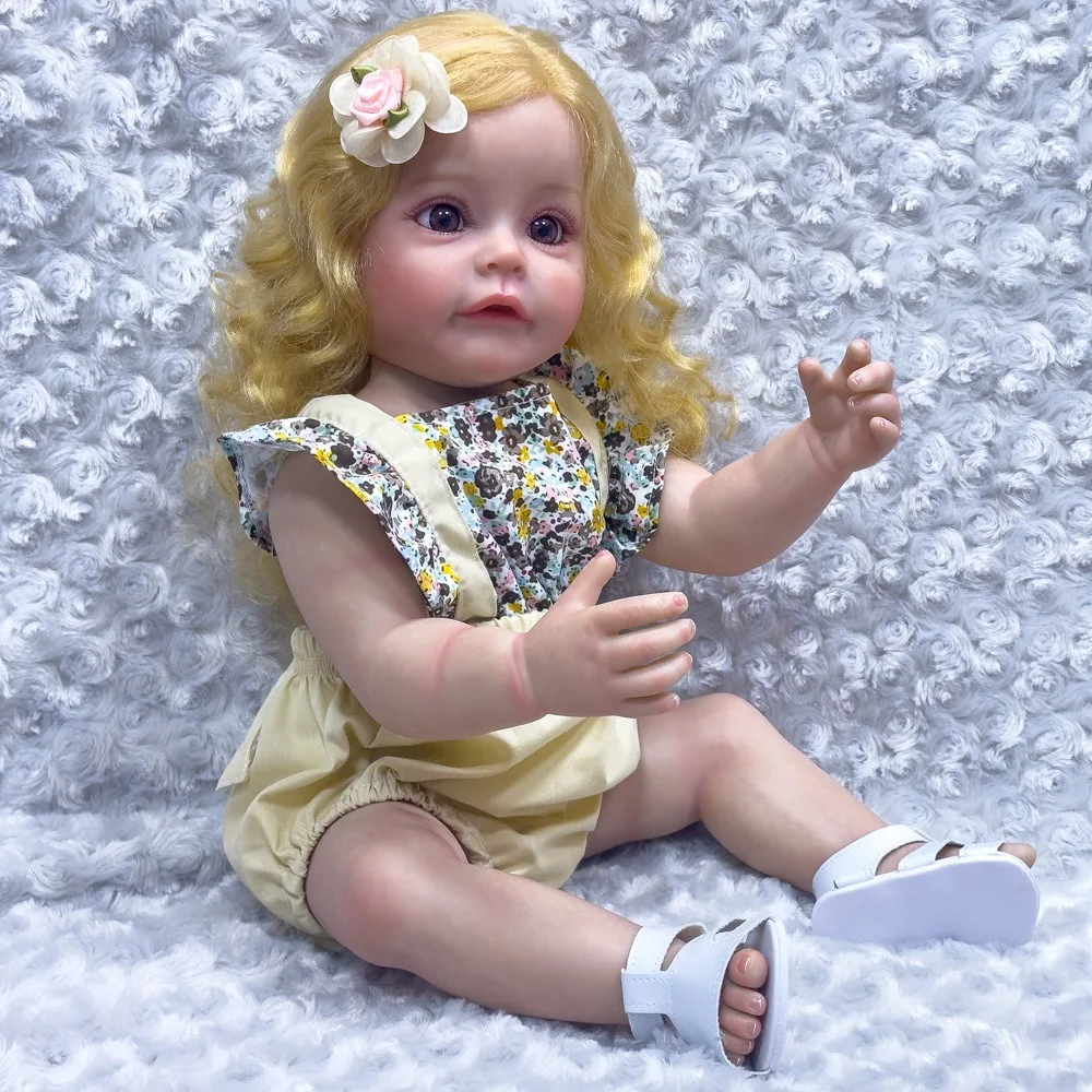 Zachte vinyl herboren pop met grote ogen en lang haar 55 cm realistische babypop met badfunctie en speelhuisspeelgoed W-2163B