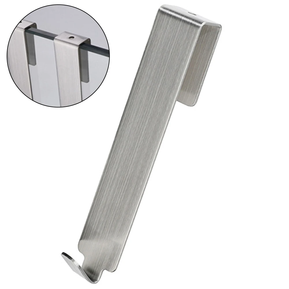 Shower Door Hook Stainless Steel Double Side Hooks Bathroom Door Hook Over Glass Door Punch-free Towel Rack For Glass Wall Door