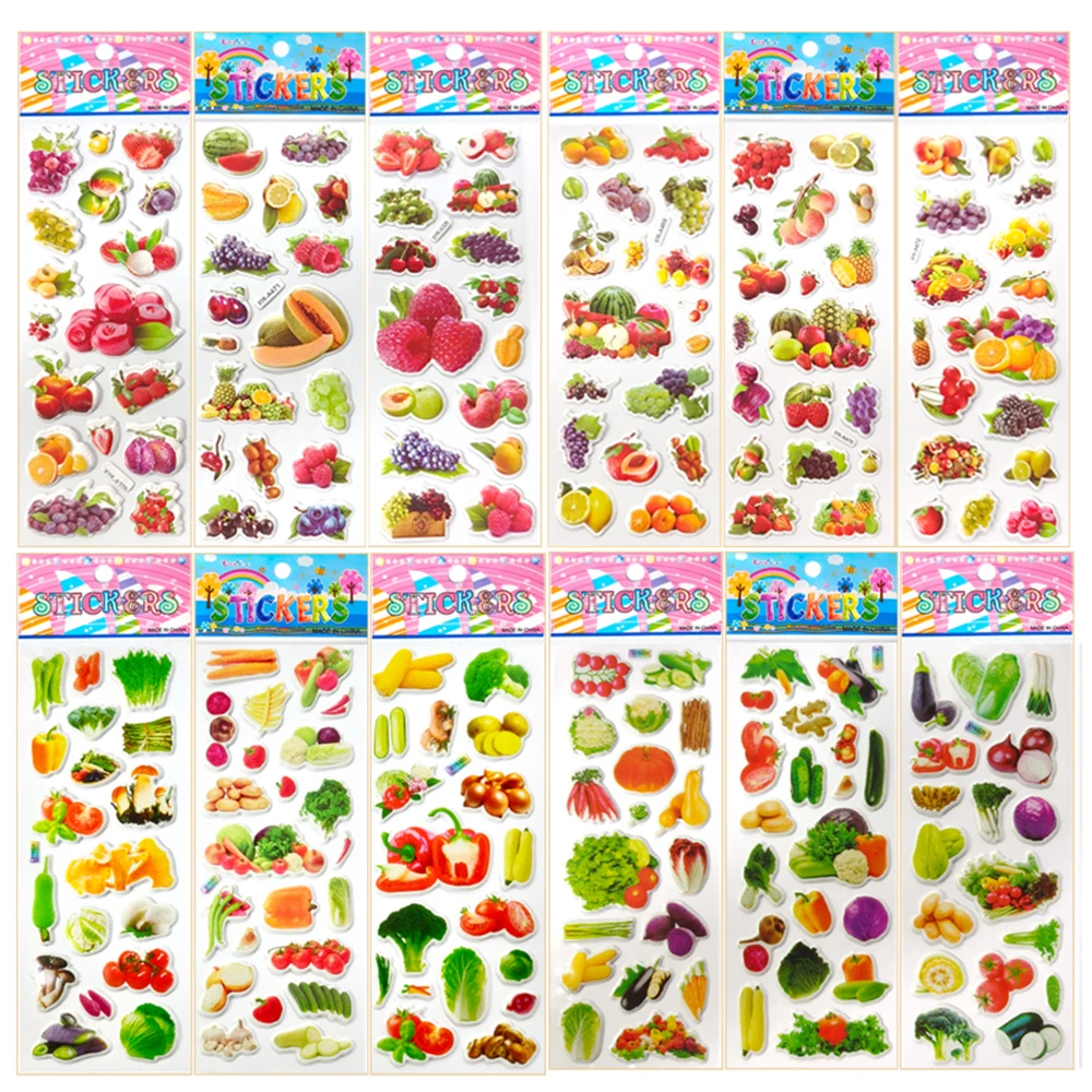 10 Sheets 3D Puffy Stickers Fruit Vegetable Bulk Stickers Scrapbook Decoration Birthday Festival Gifts for Adult Boy Girl image 3