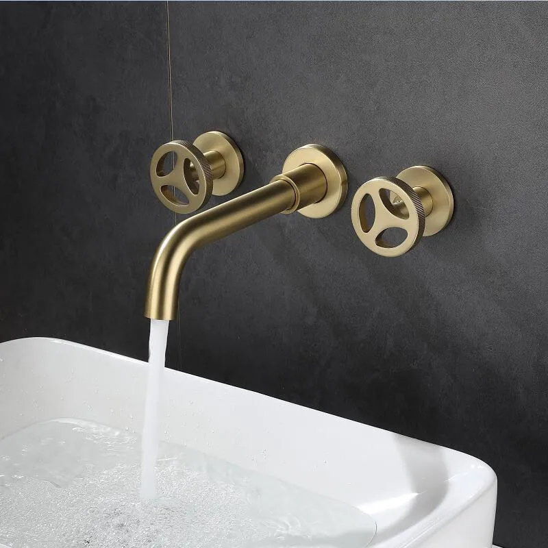 

Wall Mounted Brushed Gold Bathroom Faucet Brass Bathroom Basin Faucet Cold And Hot Sink Mixer Sink Tap Single Handle Water Tap