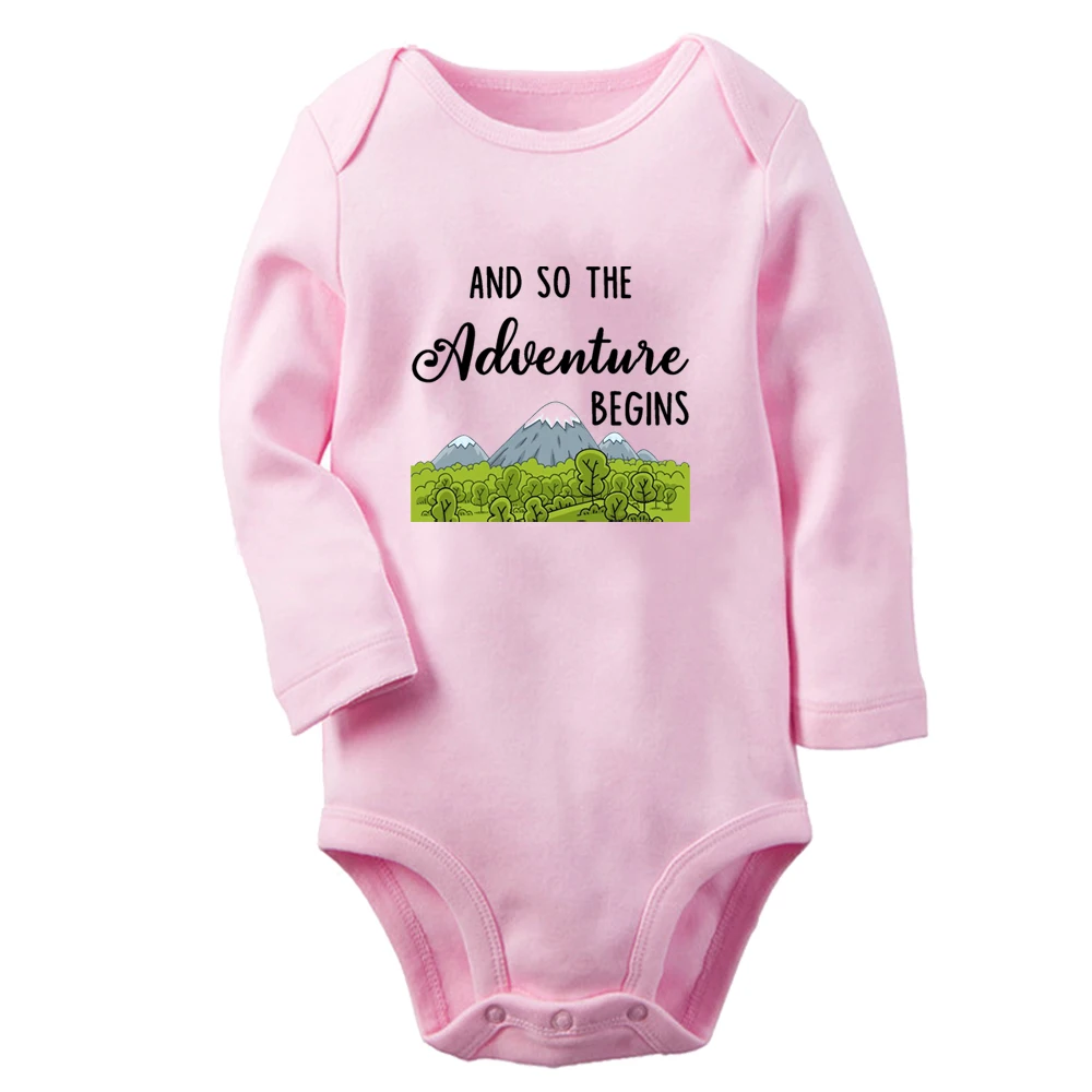 And so the Adventure Begins Fun Graphic Baby Bodysuit Cute Boys Girls Rompers Infant Long Sleeves Jumpsuit Newborn Soft Clothes