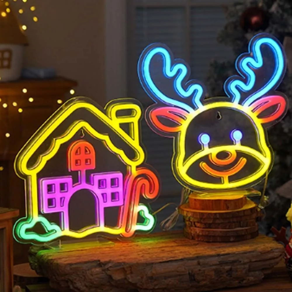 USB-powered Christmas Neon Sign Double-sided Decorative Acrylic LED Lamp Low-voltage Multicolor Atmosphere Signboard Influencers