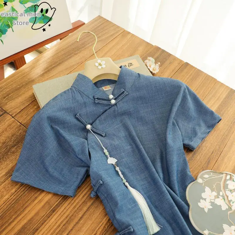 エレガントな女子学生袍ヴィンテージマンダリンカラーチャイナ伝統ボタンダウン中国プリンセスドレスロング Vestidos ローブ