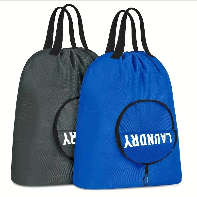 2PCS Foldable Waterproof Laundry Bag with Drawstring, Oxford Cloth Travel Storage Organizer for Dirty Clothes
