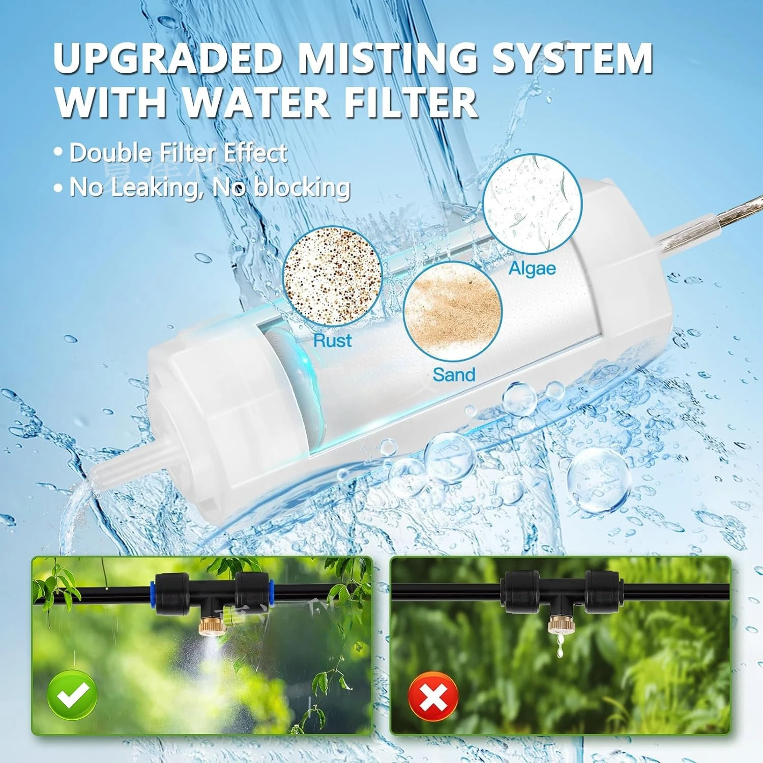 Low pressure spray cooling suit Dust removal filterable spray system Outdoor patio garden balcony cooling system