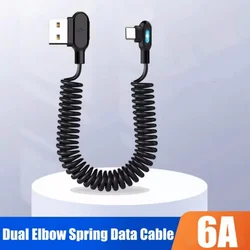 6A Short Spring Data Cable Elbow USB C To Type C Fast Charging Cable For Samsung Huawei Xiaomi Phone Charger Wire Cord