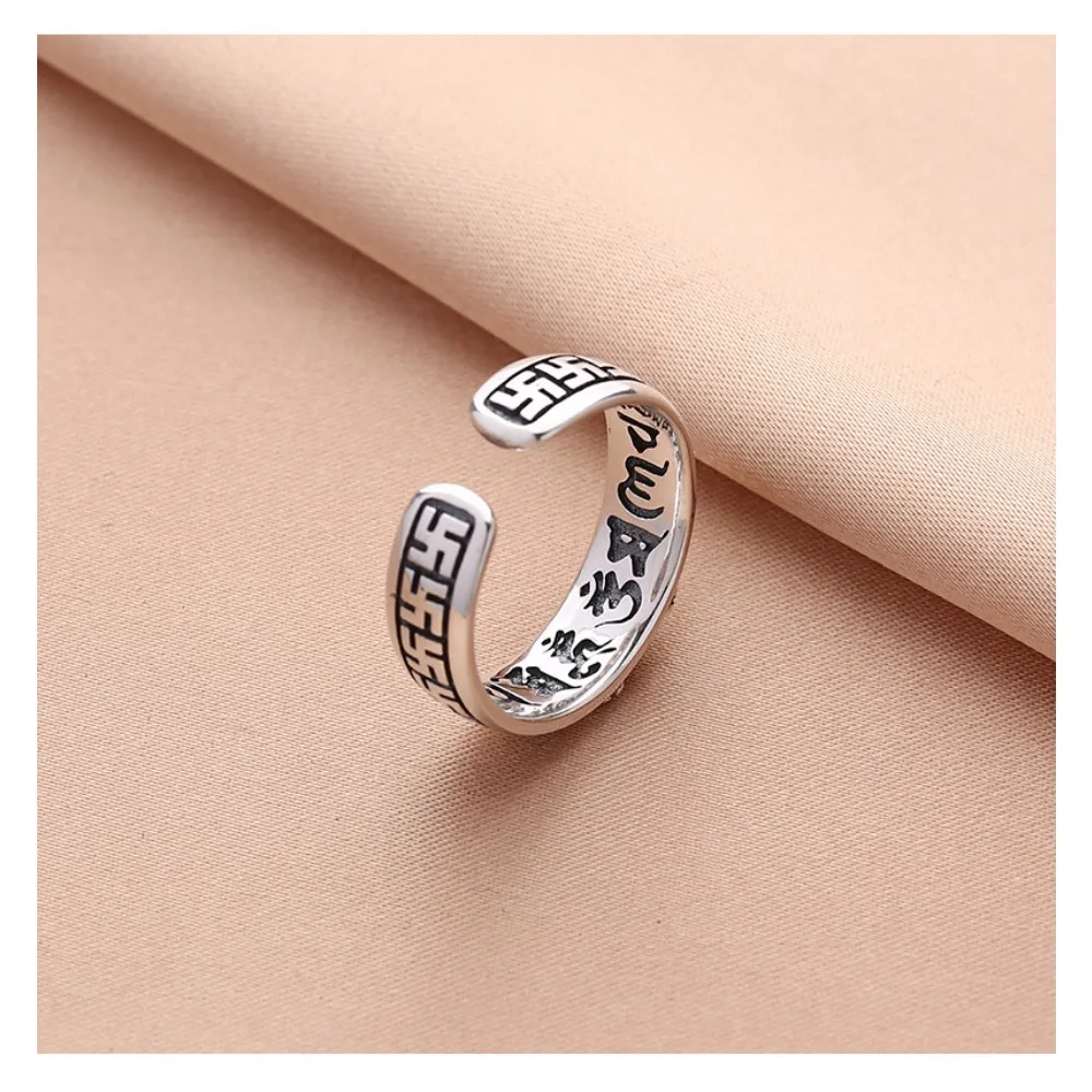 Elegante anello da uomo regolabile aperto retrò placcato in argento, tendenza alla moda, gioielli in acciaio inossidabile, accessorio personalizzato