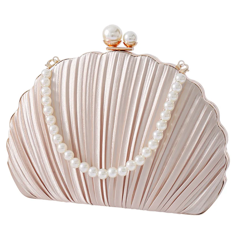 

2025 New Shell Evening Bags, Pleated Clutch Bags, Ladies' Pearl Handle Handbag Banquet Evening Dress Cheongsam Bags