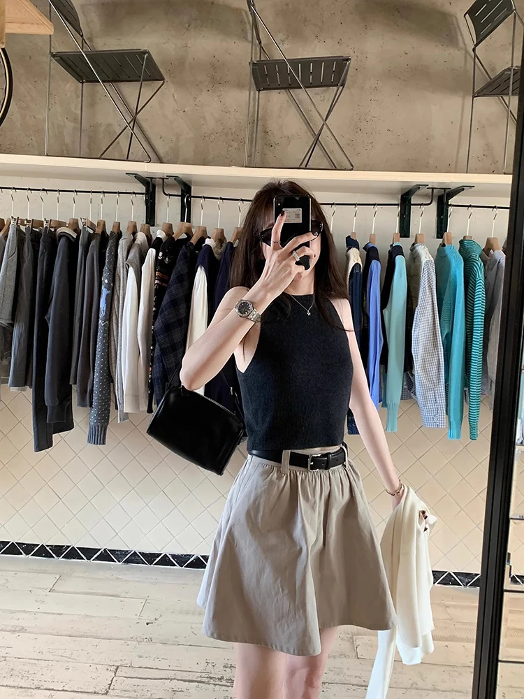 

2026 New Korean Style Khaki Workwear A-Line Skirt Women Summer High Waist Loose Hiding Hip Short Skirt Half Skirt