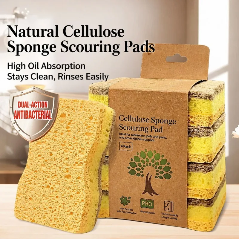 Natural Wood Pulp Sponge Thick Enlarged Dishwashing Pad Absorbent Kitchen Bowl Pot Scrub Household Wiping Gear Cleaning Tool