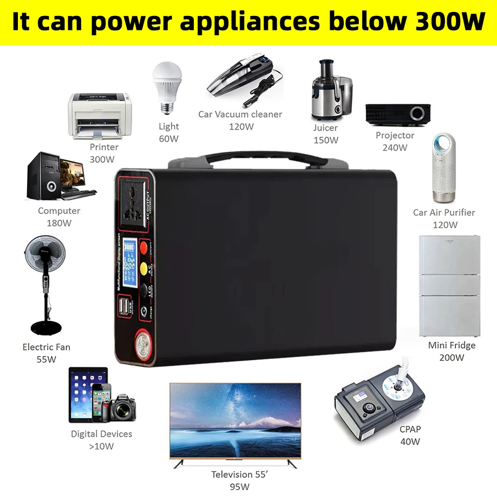 90000mAh 300W Portable Power Station LiFePO4 Battery Solar Generator Outdoor Charger Emergency Power Supply Power Bank AC output