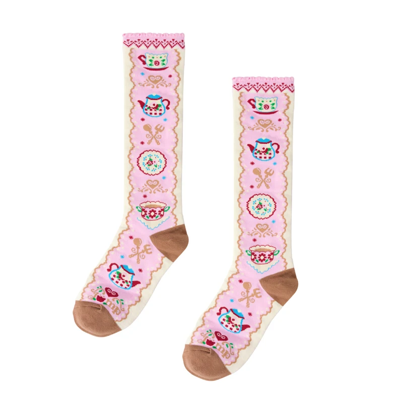 Original Design Colorful Pattern Lace Women's  Hosiery Original Design Cute Sweet Versatile Age-Reducing Mid-Calf Socks Ladies