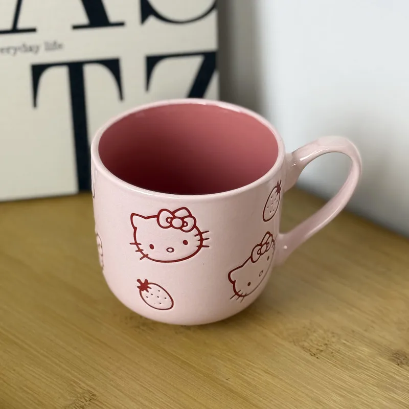 New Sanrio Hello Kitty Hand-Painted Mug, Cute Strawberry Breakfast Cup, Coffee Cup, Water Cup, Ceramic Mug