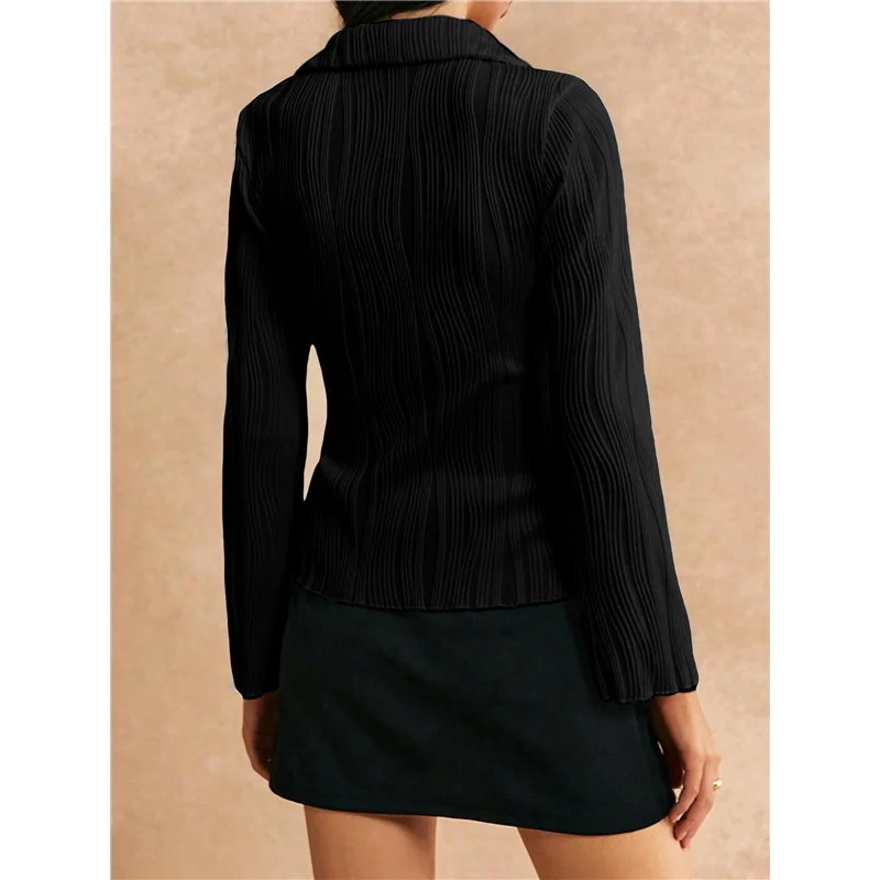 ABRT-เสื้อเชิ้ตแขนยาวผู้หญิงลายปุ่มลงเสื้อทำงานลำลองสำนักงานเสื้อท็อป