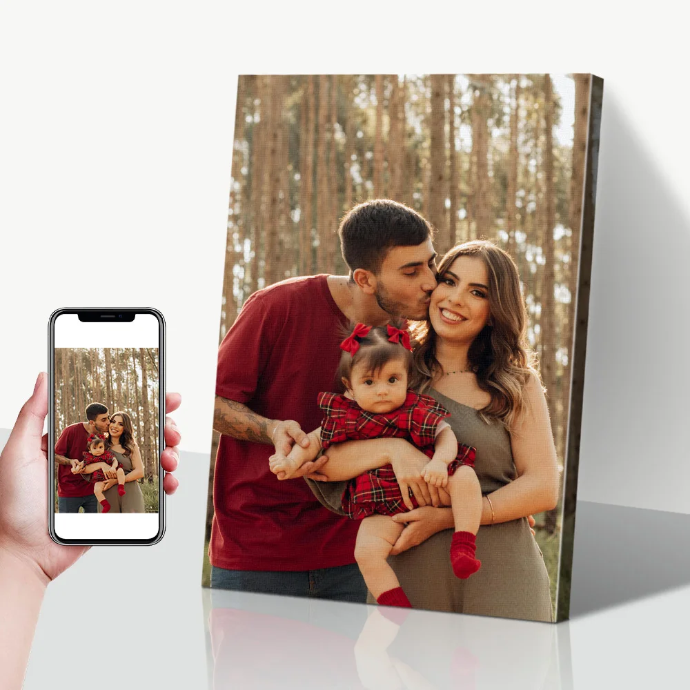 1 Pc Customized Photos on Canvas with DIY Wood Frame or frameless poster,Personalized Custom Photos for Your Lover,family,friend