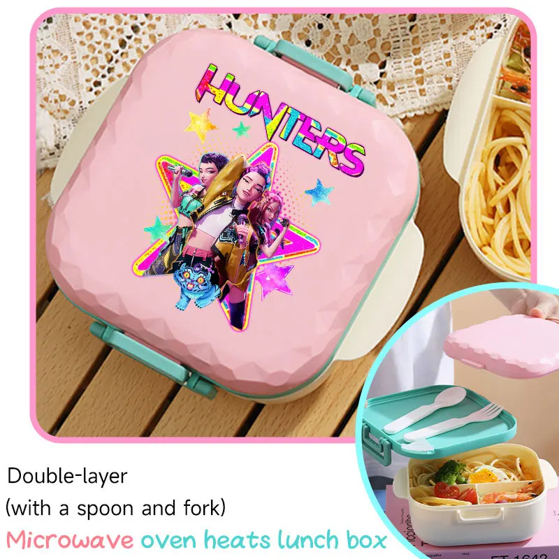 Girl Group K-pop 800ml Lunch Box Placed in Microwave Without BPA for Kpop Hunters Comes with Spoon Fork Student Office Workers