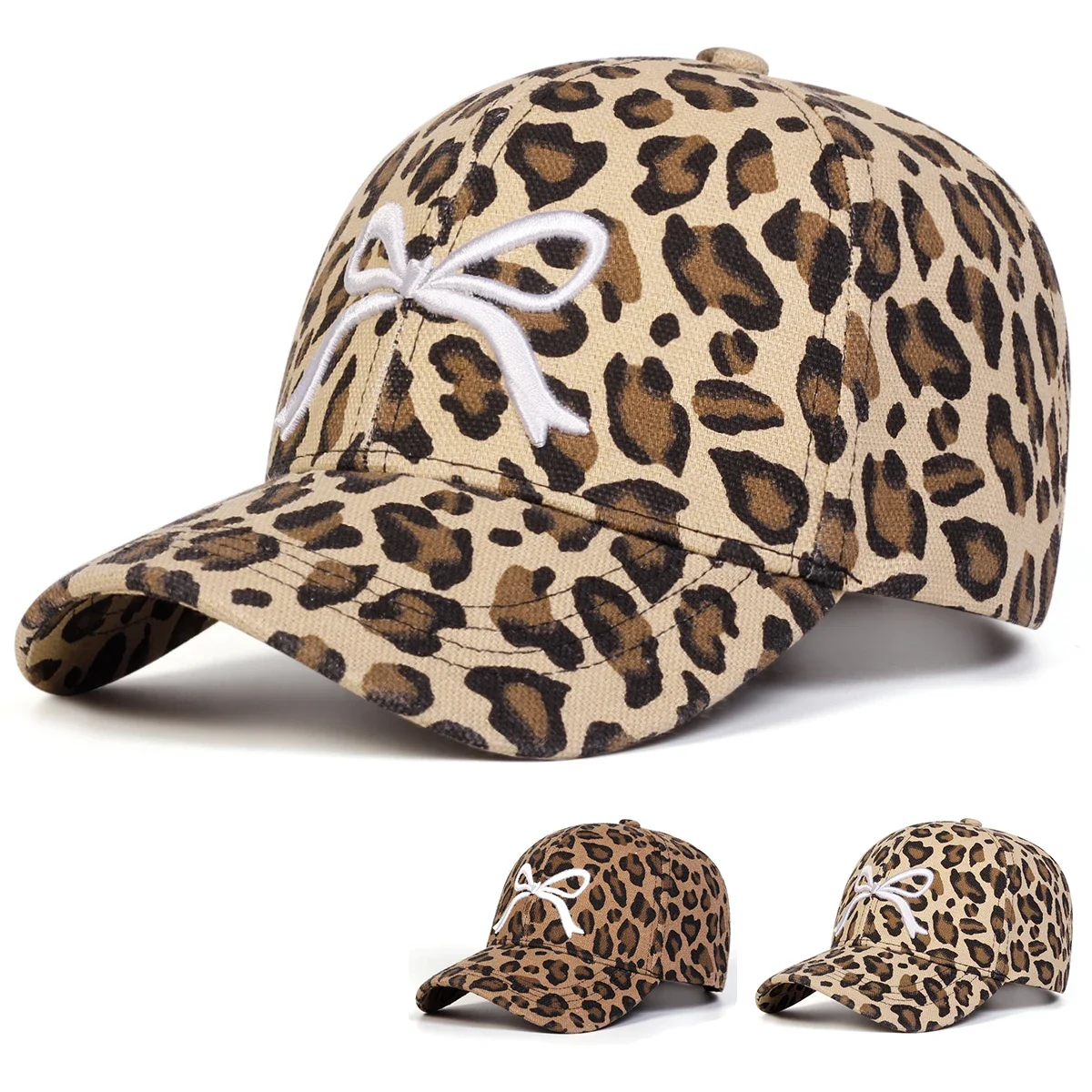 Unisex-Baseballmützen mit Schleifenstickerei und Leopardenmuster, für Frühling und Herbst, für den Außenbereich, verstellbare Freizeithüte, Sonnenschutzhut, Sportkappe