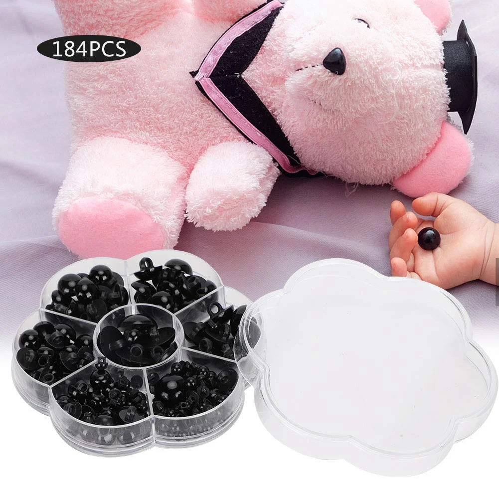 184Pcs Artificial Animal Eyes Black Mushroom Domed Eyes Sewing Button Crafts Children's Doll Accessories