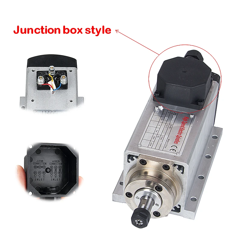 Air Cooled Square Spindle Motor 1.5/3/4.5/6KW With Plug/Cable Box Version For DIY CNC Router Engraving Machine Tool 220V
