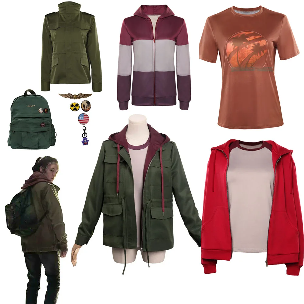 The Last of Us Ellie Coat Cosplay Costume Outfit Backpack Accessories Adult Women Girls Halloween Carnival Party Suit Roleplay