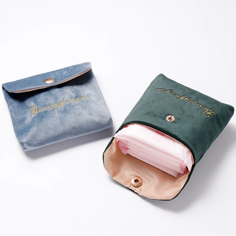 Velvet Portable Mini Cosmetic Bag Travel Women Sanitary Napkin Pad Storage Bag Coin Money ID Card Lipstick Storage Pouch Bags