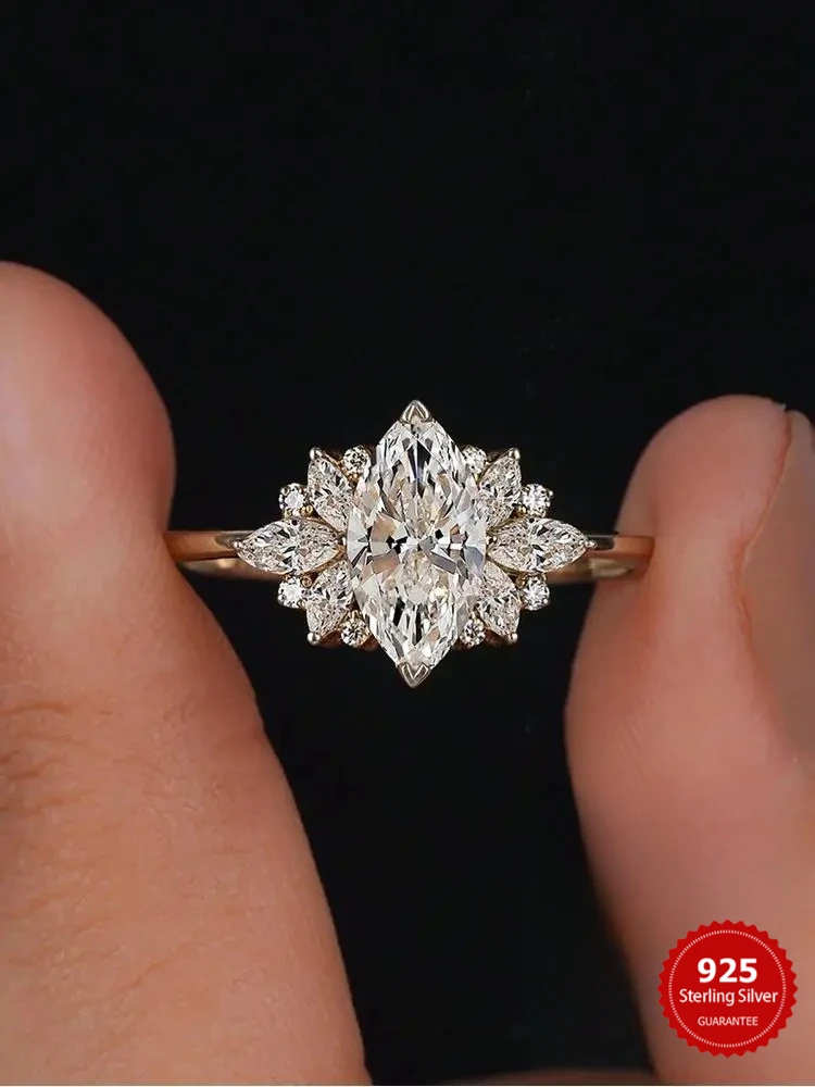 925 Sterling Silber Mode Goldene Marquise Serie Zirkon Ring Für Frauen, Verlobung, Hochzeit Einfache Hohe Qualität Edlen Schmuck