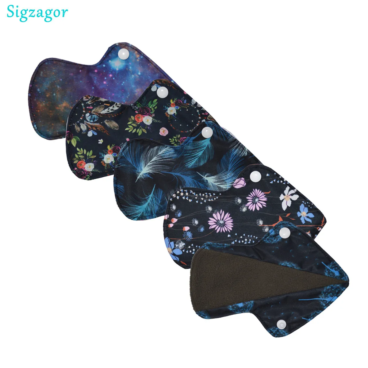 [Sigzagor] 5 toallas sanitarias de tela reutilizables y lavables de carbón de bambú, talla XXS, estampados aleatorios