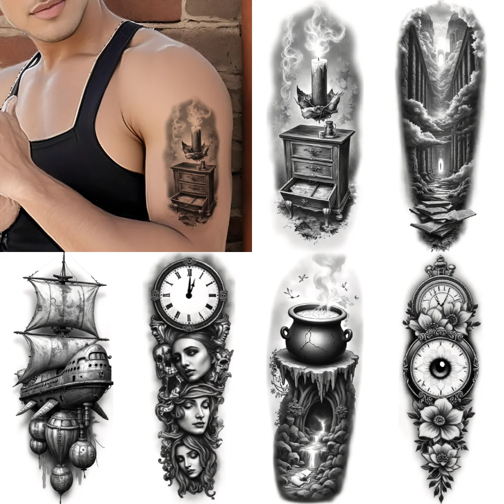 3 uds tatuaje temporal tatuajes temporales realistas caldero vela de fusión bosque encantado para mujeres hombres brazos