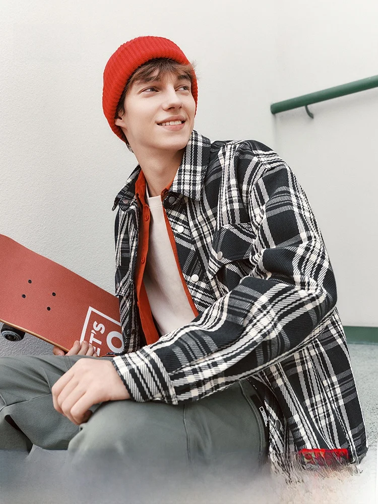 

Semir Men's Denim Jaet Loose Fit Plaid irt Sle Spring New Faion Casual Cotton Blend Fabric Button Decorated round Hem