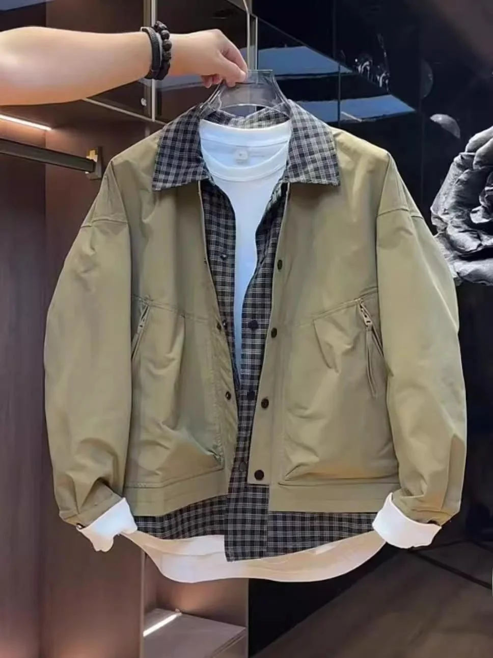 

Повседневная мужская куртка в клетку из хлопка, осенне-зимняя, в корейском стиле, модная рабочая одежда, молодежная, для отдыха, свободного кроя, удлиненная