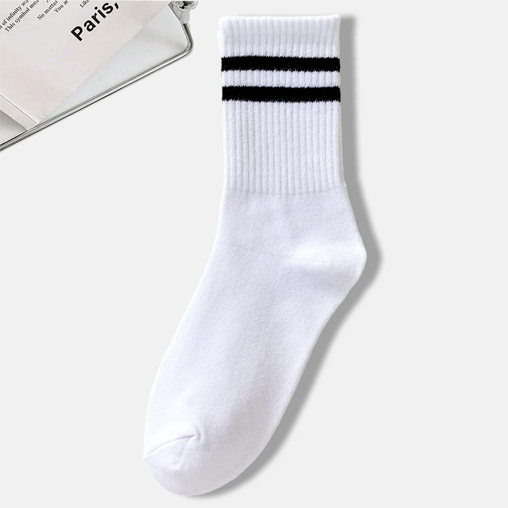 3 Pairs Women Parallel Bar Striped Printed Round Neck Socks Suitable Daily Life Breathable Lightweight Casual Mid Length Socks