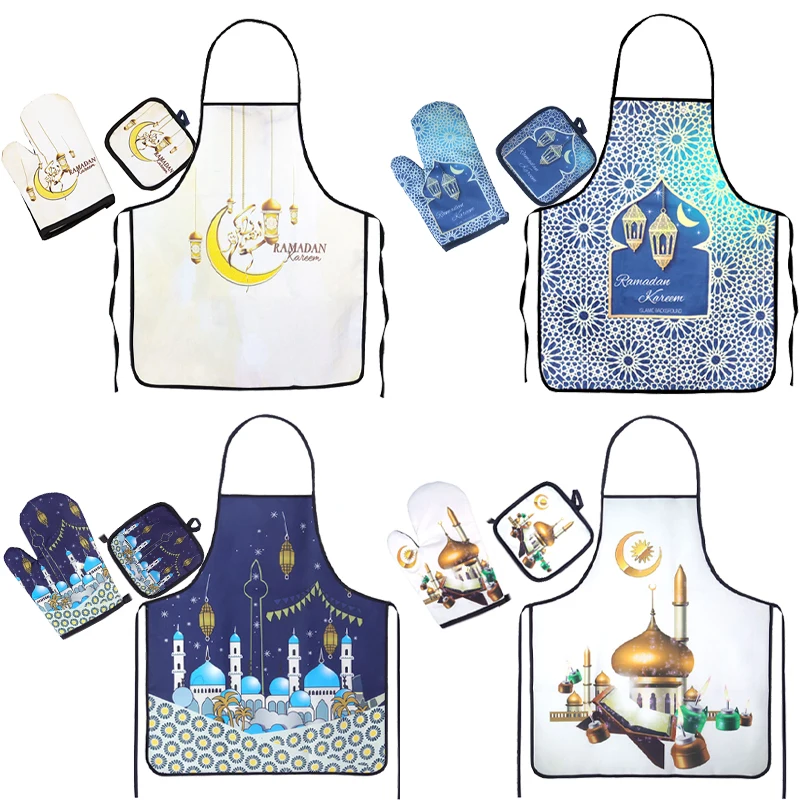 Eid Mubarak Baking Anti-Hot Gloves Pad Kitchen Ramadan Kareem Apron Muslim Islamic Party Ramadan Decoration For Home Cleaning