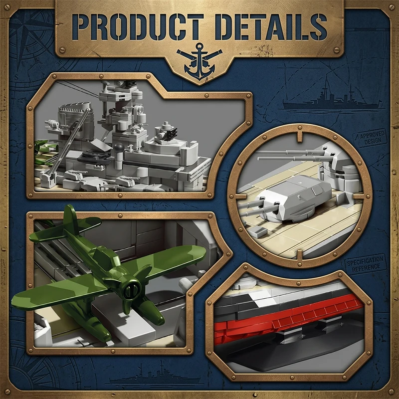 Klemmbausteine 1:300 Bismarck-Klasse Schlachtschiff Bausteine Set Militärisches Kriegsschiff Modellbausatz Jungen Spielzeug Erwachsene Kinder DIY Heimdekoration Geschenk 2686 Teile – Detail 4