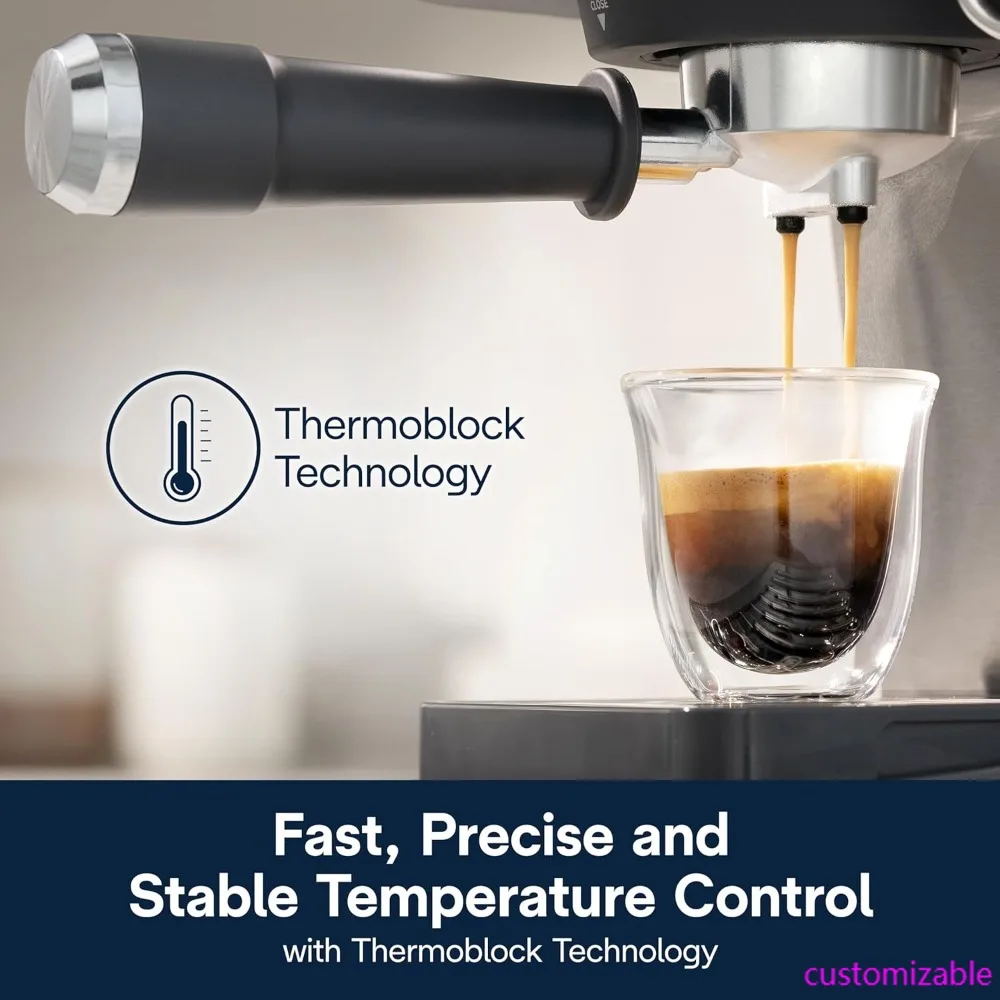

15-Bar Espresso Machine with Milk Frother, Temperature Control for Latte & Cappuccino - Stainless Steel