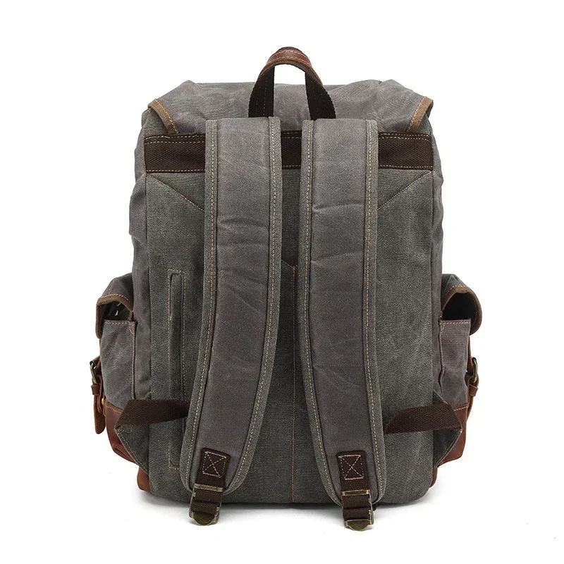 Men\'s Waxed Canvas Backpack Outdoor Shoulder Casual Student Bag Large Capacity Travel Backpack Canvas Leather Climbing Backpack