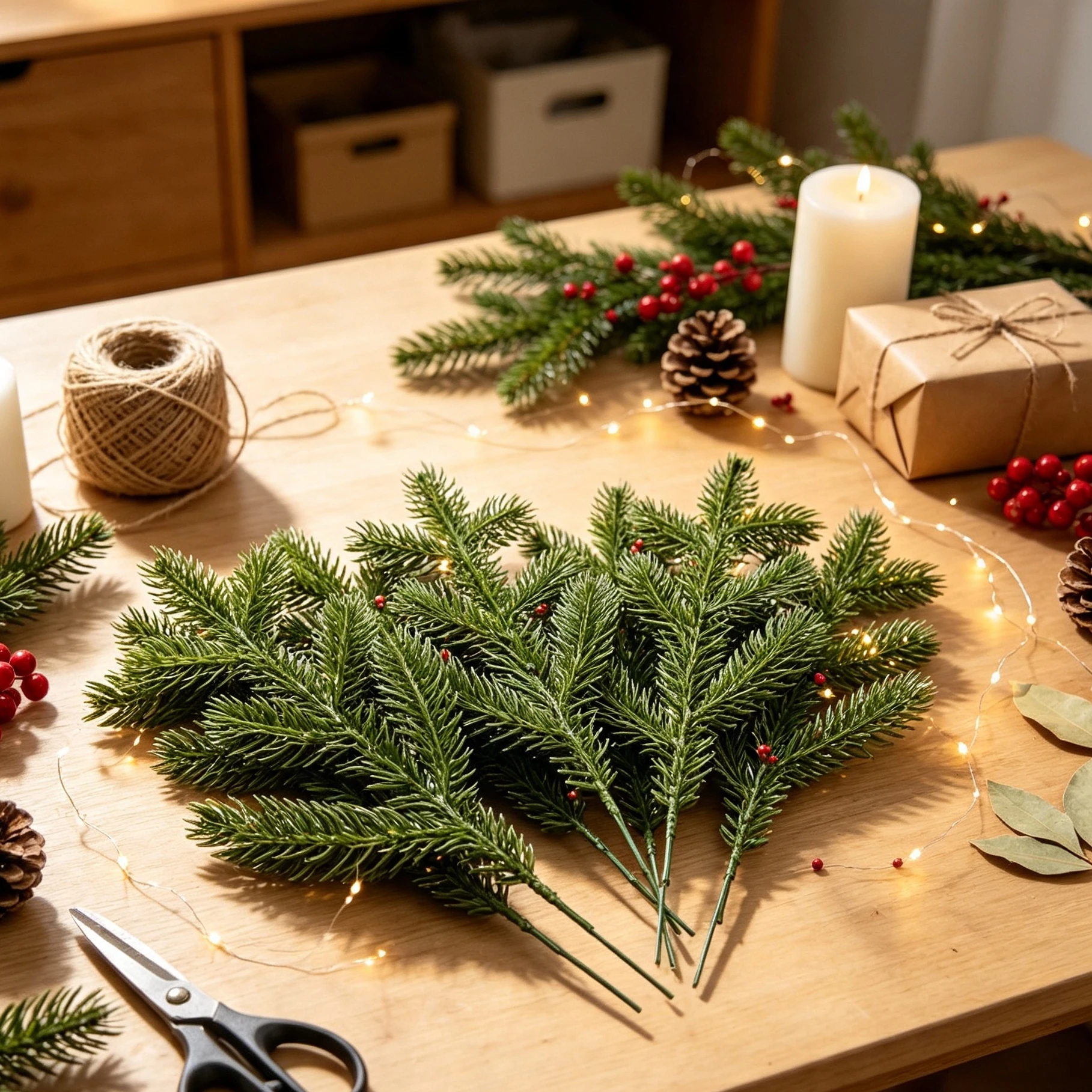 20/40Pcs Artificial Plant Pine Christmas Tree Vase Home Room Table Wedding Outdoor Yard Garden Decor Handmade DIY Gift Candy Box