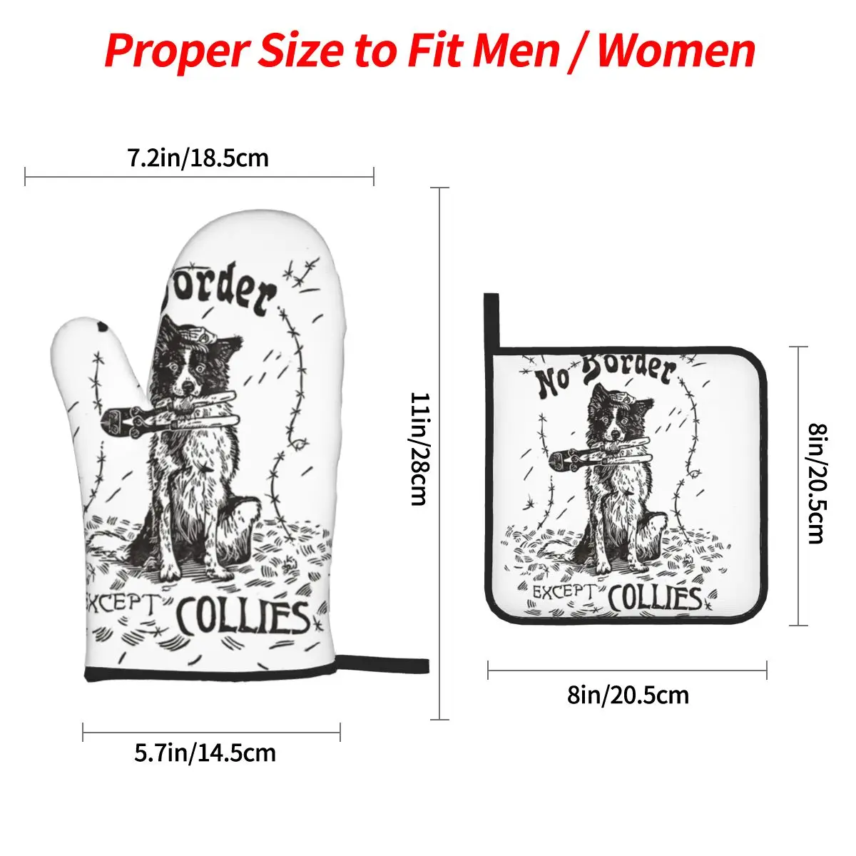 No Border Except Collies Oven Mitts and Pot Holder Sets of 4 for Baking Kitchen Cooking BBQ Resistant Non-Slip Gloves