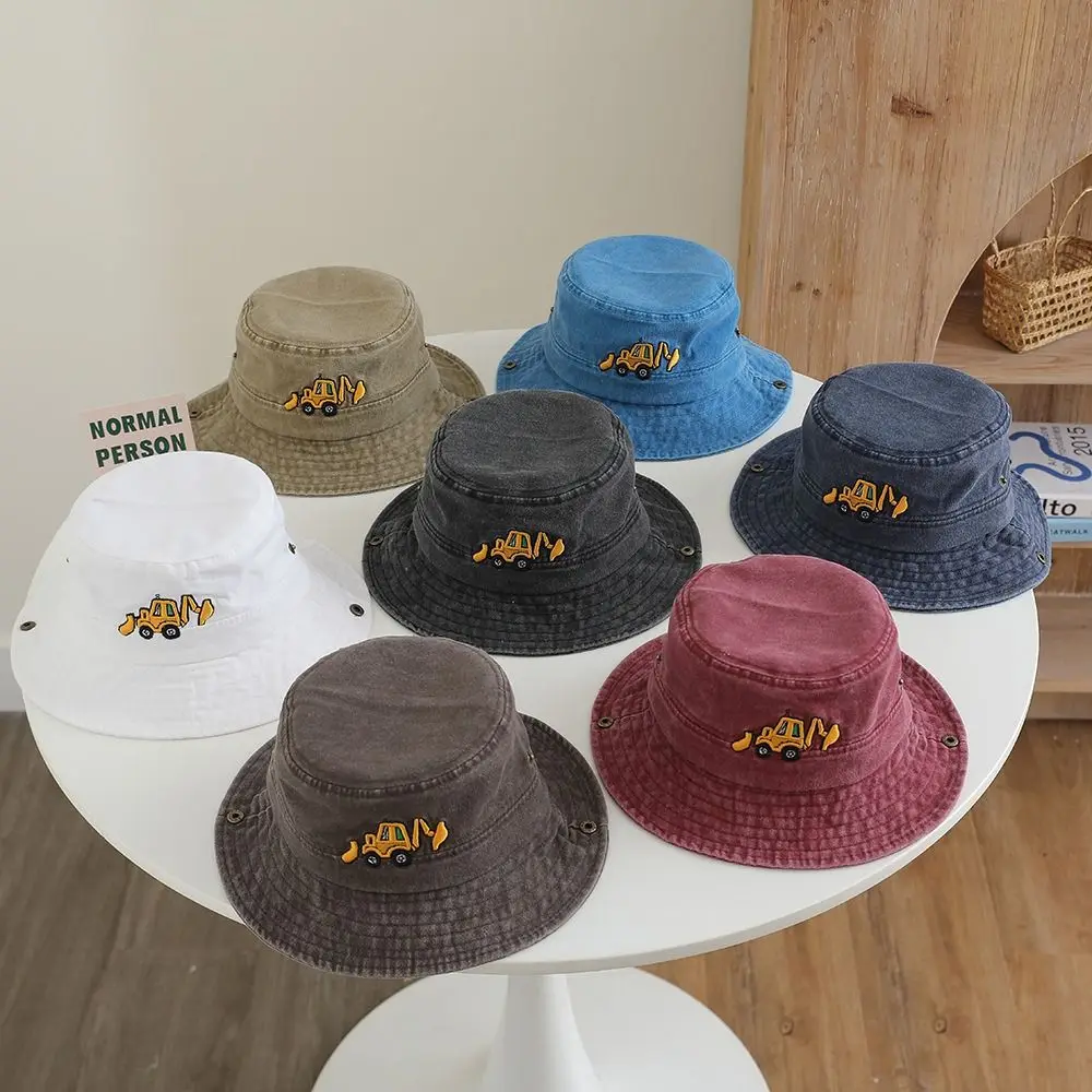 

Retro Cartoon Excavators Bucket Hat Foldable Breathable Fisherman Hat UV Protection Washed Cotton Panama Hat