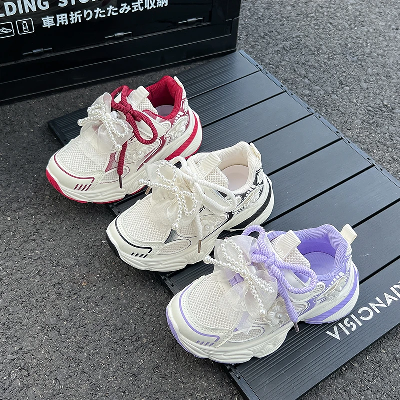 

Children Causal Shoes for Girls 2025 Autumn New Fashion Korean Style Soft Sole Anti-slippery Versatile Princess Beading Sneakers